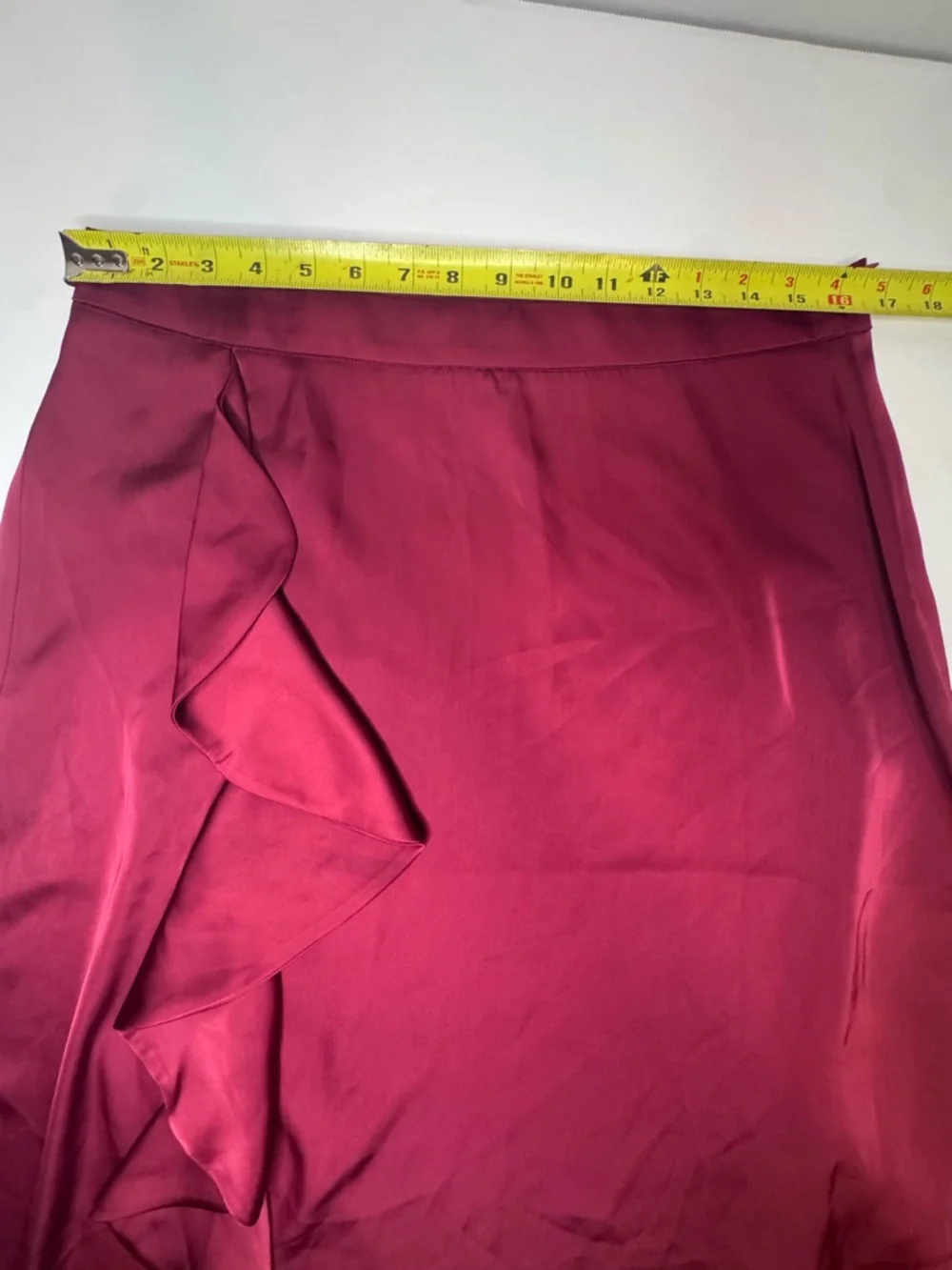 Anne Klein Women Dark Red Ruffled Wrap Midi Pencil Skirt Sz 8
